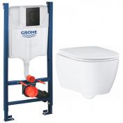 Grohe Essence Rimless toiletpakke inkl. s�de m/soft-close, cisterne og sort betjening