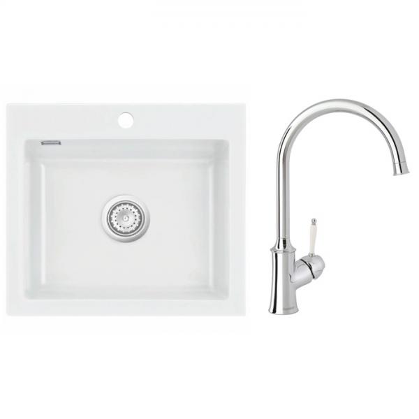 Lavabo Mera 57 porcel&aelig;nsk&oslash;kkenvask m/k&oslash;kkenarmatur i Krom