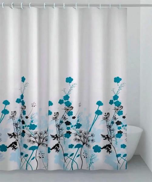 Hefe badeforh&aelig;ng m/bl&aring; blomster 120 x 200 cm