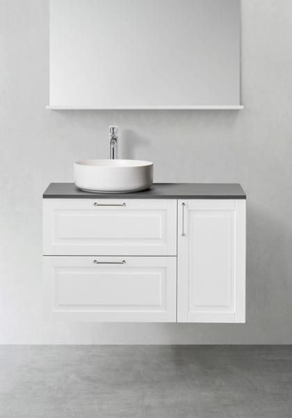 Hafa Grace 90 m&oslash;bels&aelig;t m/mat hvid bowlevask - Hvid mat rammefront