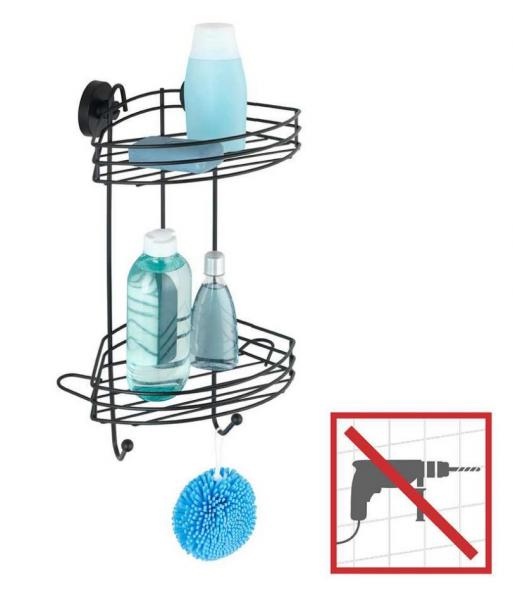 Wenko brusehylde til hj&oslash;rne - Mat sort - Skruefri