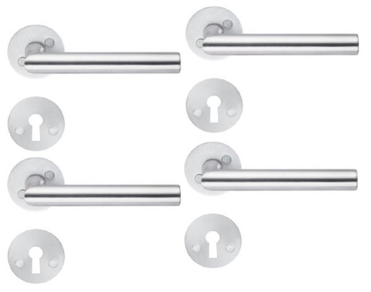 Beslagsboden indend&oslash;rs d&oslash;rgreb inkl n&oslash;gleskilt - B&oslash;rstet rustfrit st&aring;l - S&aelig;t &aacute; 4 stk