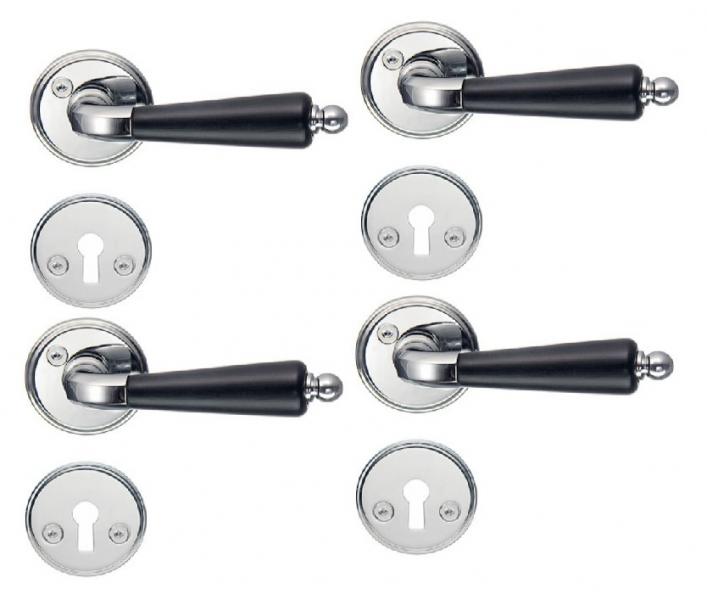 Beslagsboden vintage indend&oslash;rs d&oslash;rgreb inkl n&oslash;gleskilt - Krom/sort - S&aelig;t &aacute; 4 stk