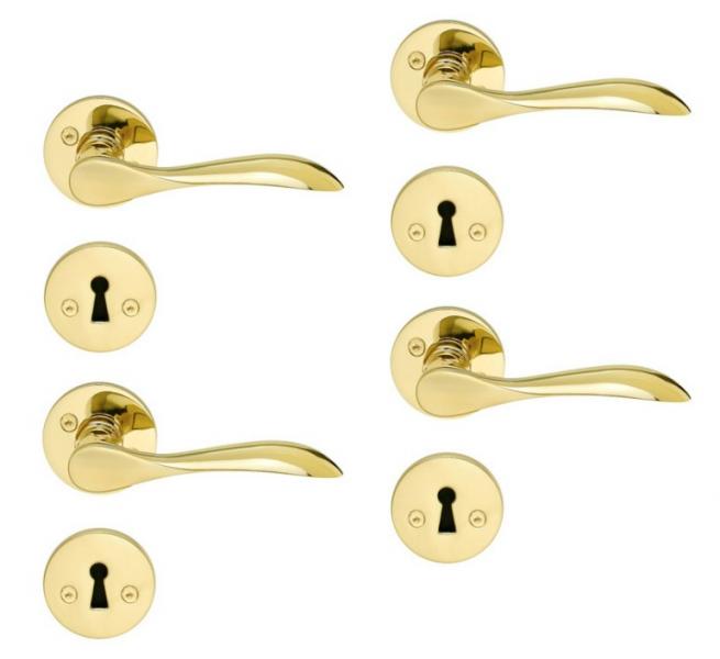 Beslagsboden indend&oslash;rs d&oslash;rgreb inkl n&oslash;gleskilt - Poleret messing - S&aelig;t &aacute; 4 stk