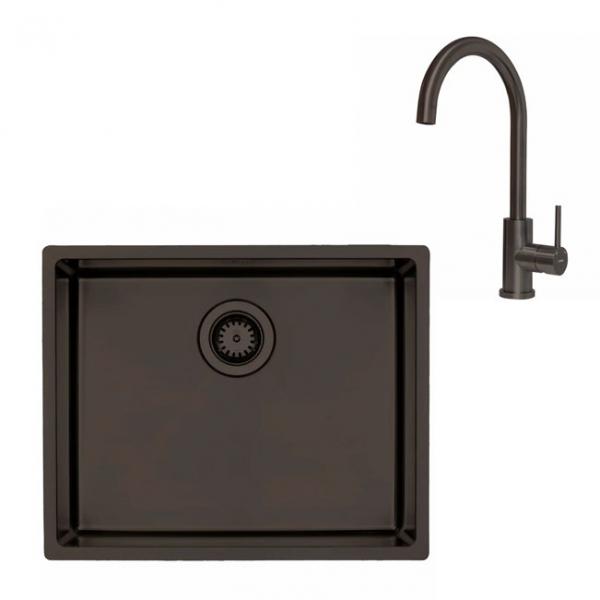 Lavabo Kubus 500 Soft k&oslash;kkenvask m/k&oslash;kkenarmatur - Dark bronze