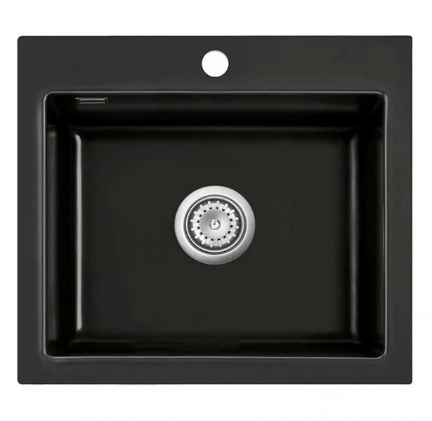 Lavabo Mera 57 k&oslash;kkenvask i porcel&aelig;n - Mat sort/krom afl&oslash;b