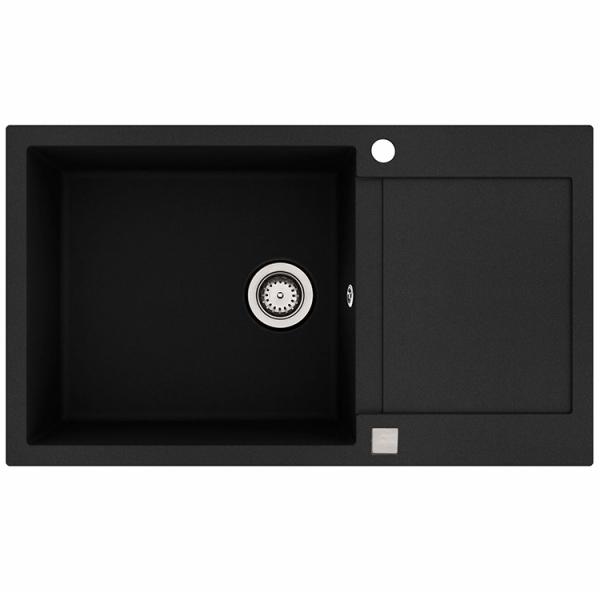 Lavabo Saturn 860 k&oslash;kkenvask i komposit m/afl&oslash;bsbakke - Sort/krom