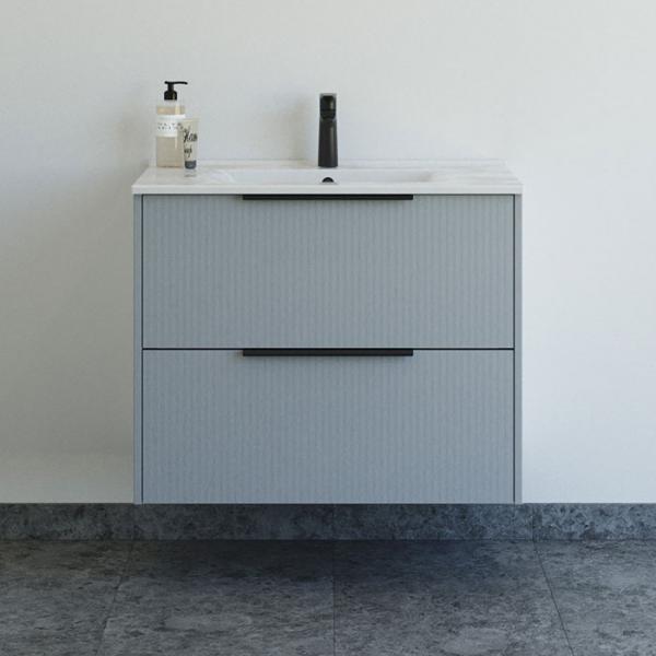 Dansani Mido+ Classic 81 m&oslash;bels&aelig;t m/Amber vask og 2 skuffer - Striber/mat lysebl&aring;