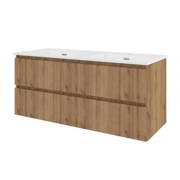 Sanibell Proline 120 m&oslash;bels&aelig;t m/lameller, 2 skuffer og dobbeltvask - Urban eg