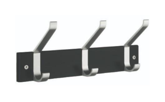 Beslagsboden knager&aelig;kke m/3 dobbeltknager - Mat sort/alu