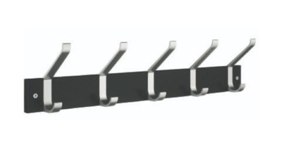 Beslagsboden knager&aelig;kke m/5 dobbeltknager - Mat sort/aluminium