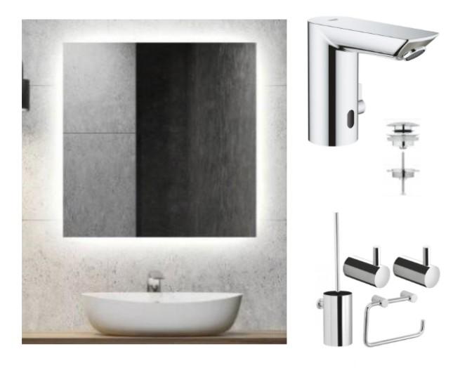 Badev&aelig;relse makeover - 60 cm spejl m/varme, lys og ber&oslash;ringsfrit armatur