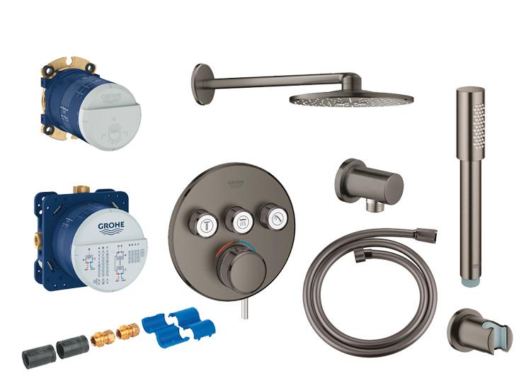 Grohe SmartControl komplet brusesystem m/SmartActive hovedbruser til indbygning - B&oslash;rstet Hard Graphite