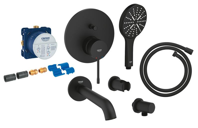 Grohe komplet indbygningspakke til badekar m/SmartActive h&aring;ndbruser - Mat sort
