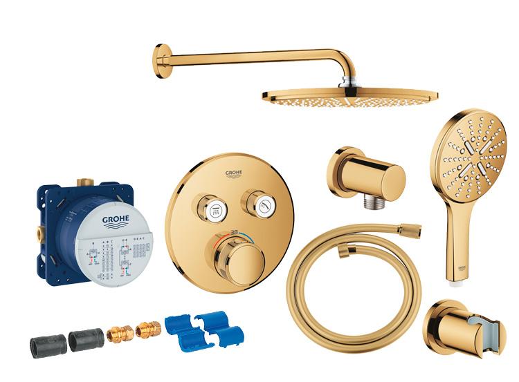 Grohe SmartControl komplet brusesystem m/Rainshower 310 hovedbruser & SmartActive t/indbygning - Poleret Cool Sunrise
