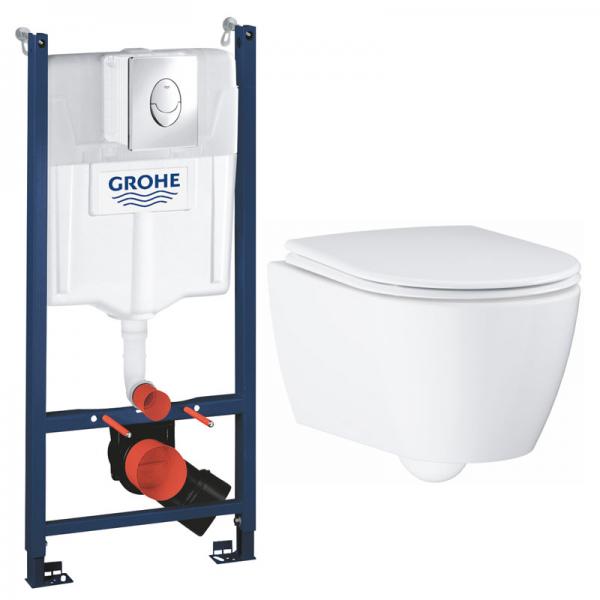 Grohe Essence Rimless toiletpakke inkl. s&aelig;de m/soft-close, cisterne og krom betjening