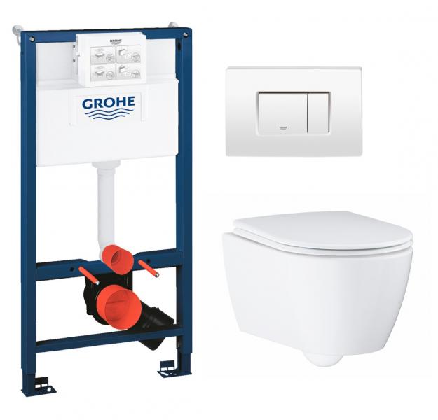 Grohe Essence Rimless toiletpakke inkl. s&aelig;de m/soft-close, mellem cisterne og hvid betjening