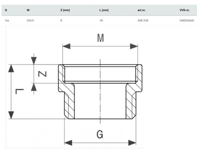 1/2 x M22 x 1" R&oslash;dgods gevindfittings overgangsnippel - 5 stk.