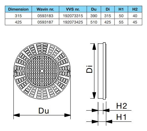Wavin 425 mm plastd&aelig;ksel til opf&oslash;ringsr&oslash;r