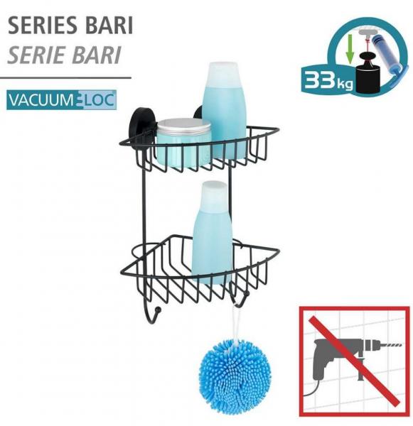 Wenko Bari dobbelt hjørnebrusehylde - Mat sort - Skruefri Wenko Bari dobbelt hjørnebrusehylde - Mat sort - Skruefri