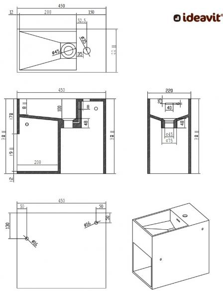 Ideavit Solidwash 45 h&aring;ndvask t/v&aelig;g - 1 hanehul