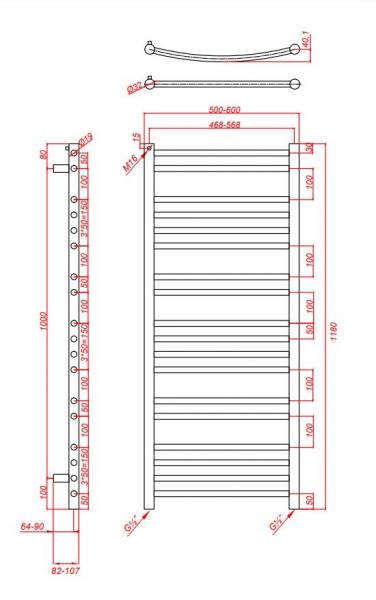 Kriss Apollo Buet h&aring;ndkl&aelig;det&oslash;rrer - 50x118 cm - Krom