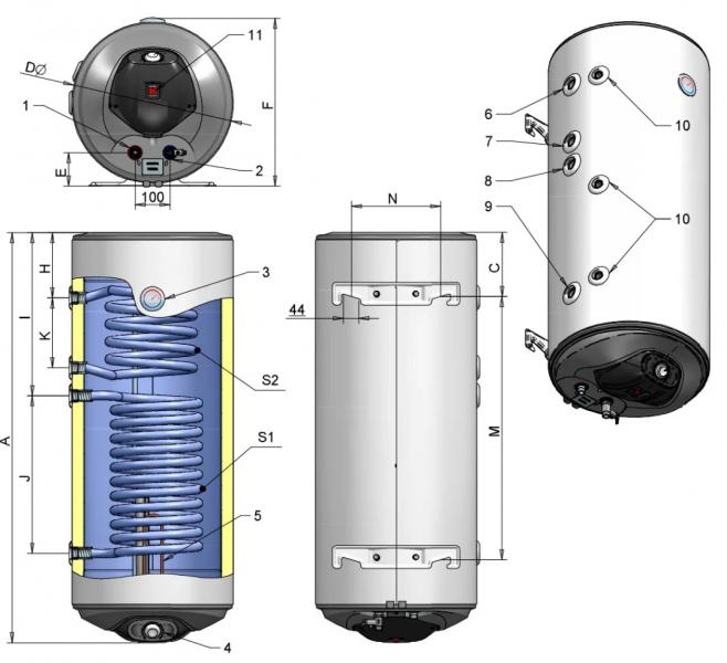 Eldom Solvarmebeholder 150 L - V&aelig;gh&aelig;ngt med 2 spiraler