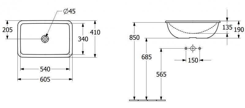 V&B Loop&Friends 60 h&aring;ndvask t/nedf&aelig;ldning - Med overl&oslash;b
