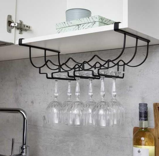 Wenko vinreol m/glasholder til k&oslash;kkenoverskab - Sort