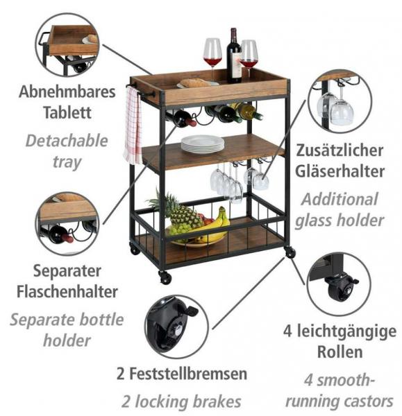 Wenko Rustico rullevogn til k&oslash;kken - Sort/Valn&oslash;dlook