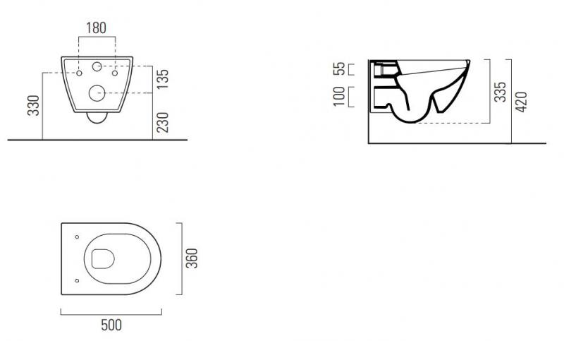 GSI Pura kompakt 50 v&aelig;gh&aelig;ngt toilet m/DualGlaze+ - Creta