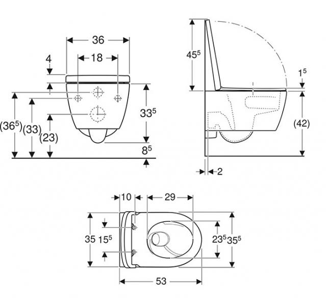 Geberit iCon v&aelig;gh&aelig;ngt toilet m/TurboFlush og toilets&aelig;de - Hvid mat