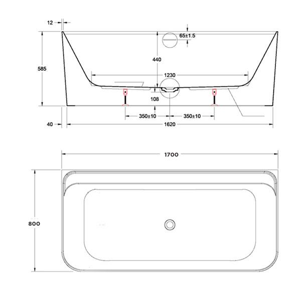 Str&oslash;mberg Piceno back-to-wall badekar 1700 x 800mm