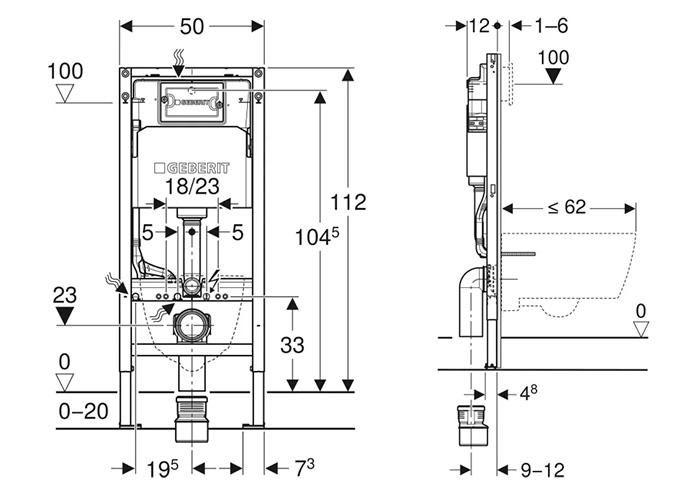 Geberit Duofix element 112 cm m/Delta indbygningcisterne - Tilslutning foroven - Serie 2025