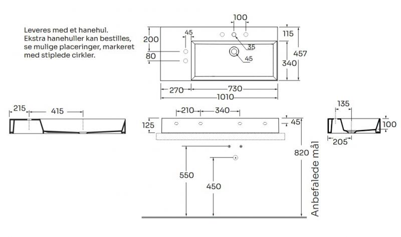 Lavabo Elegance SQ 102 L h&aring;ndvask t/v&aelig;g eller m&oslash;bel - 1 hanehul