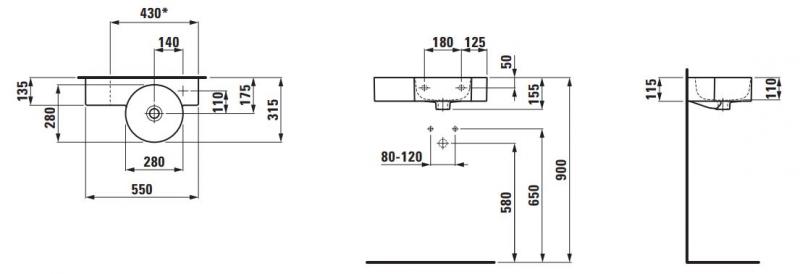 Laufen val 55 h&aring;ndvask t/v&aelig;g - 1 hanehul til h&oslash;jre