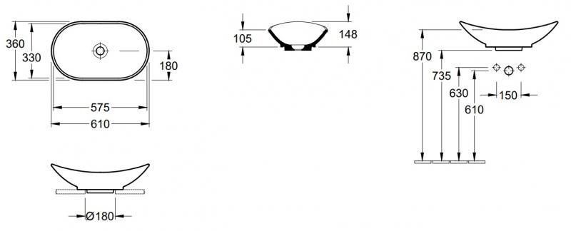 V&B My Nature 61 fritst&aring;ende bowlevask - Uden overl&oslash;b - Ceramic+