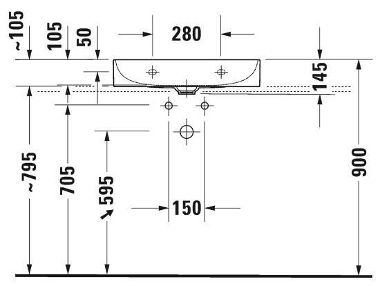 Duravit DuraSquare Compact 60 bowlevask op til v&aelig;g - Med 1 hanehul - Uden overl&oslash;b
