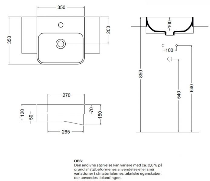 Lavabo 35 semi-indbygget h&aring;ndvask - 1 hanehul