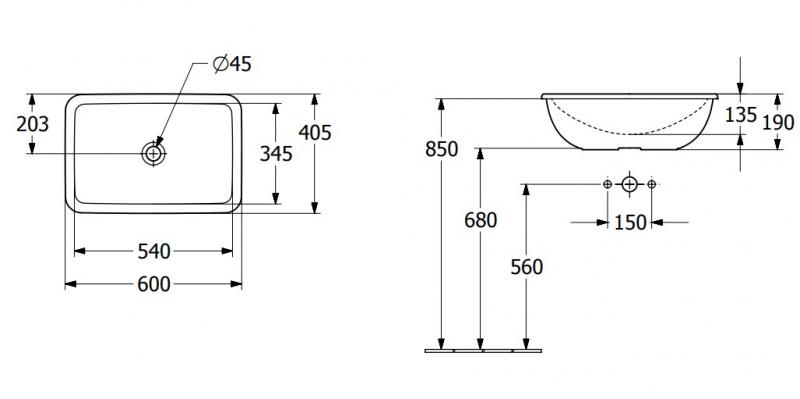 V&B Loop&Friends 60 h&aring;ndvask t/nedf&aelig;ldning - Med overl&oslash;b