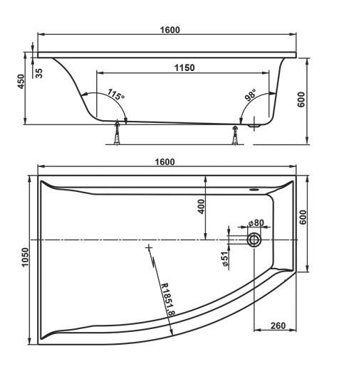 Royal Vigga hj&oslash;rnebadekar - 160 x 105 - Venstre - 1 rygl&aelig;n