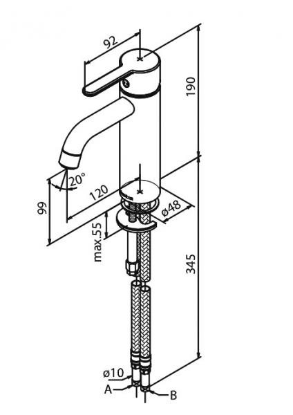 Damixa Silhouet M h&aring;ndvaskbatteri u/bundventil - Steel