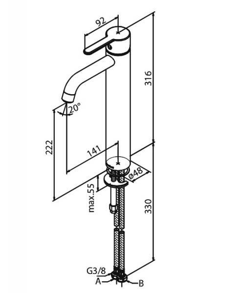 Damixa Silhouet L h&aring;ndvaskbatteri u/bundventil - Matsort