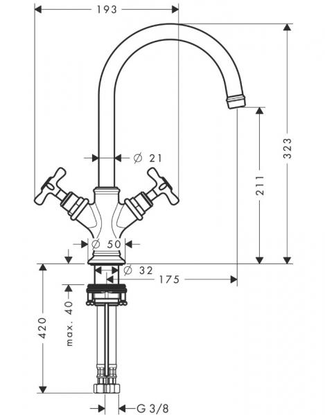 AXOR Montreux 210 h&aring;ndvaskarmatur m/svingtud og bundventil - Krom