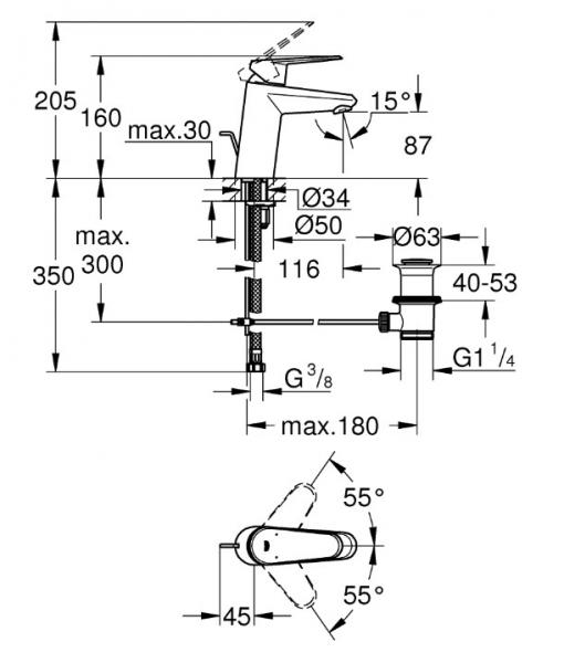 Grohe Eurodisc h&aring;ndvaskarmatur m/bundventil