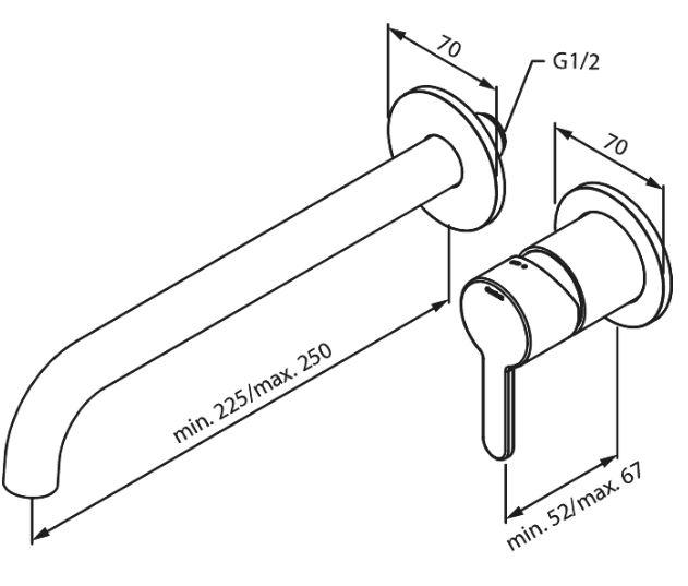 Damixa Silhouet armatur til indbygning i v&aelig;g 250mm - B&oslash;rstet messing