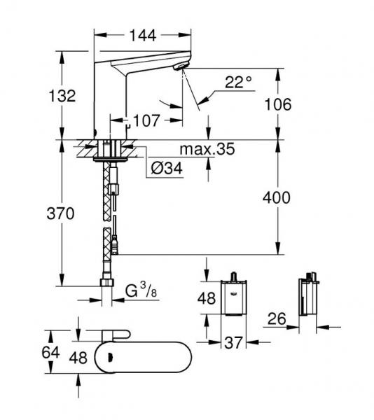 Grohe Get ber&oslash;ringsfrit h&aring;ndvaskarmatur m/batteri