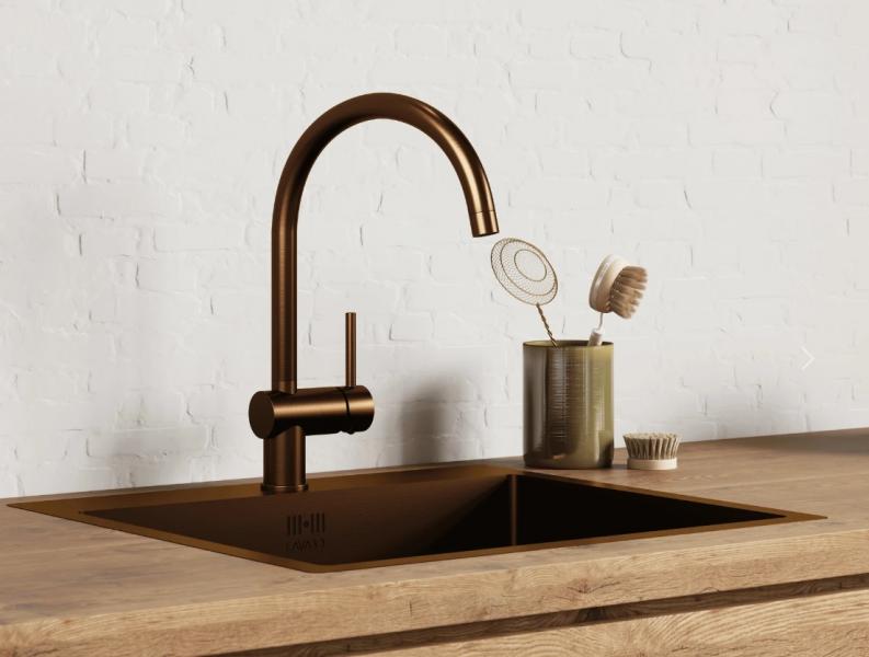 Lavabo Kubus 540 Soft k&oslash;kkenvask inkl. Kubus 030 k&oslash;kkenarmatur - Bruneret messing