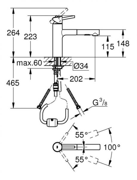 Grohe Concetto k&oslash;kkenarmatur m/udtr&aelig;k og svingtud - Krom