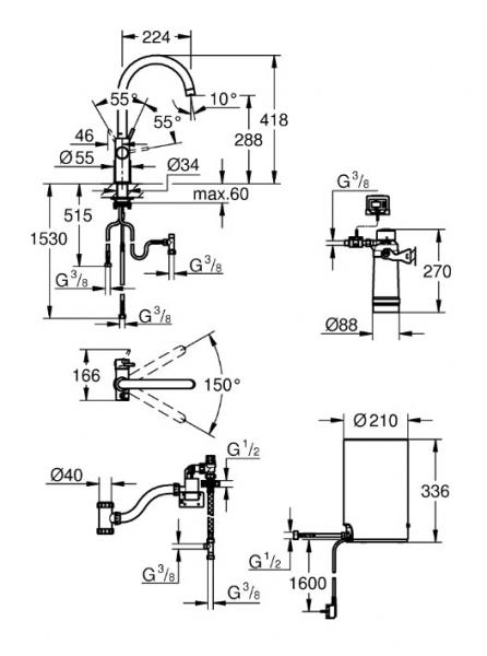 Grohe Red II Duo k&oslash;kkenbatteri m/3L vandvarmer og C-tud - B&oslash;rstet hard graphite